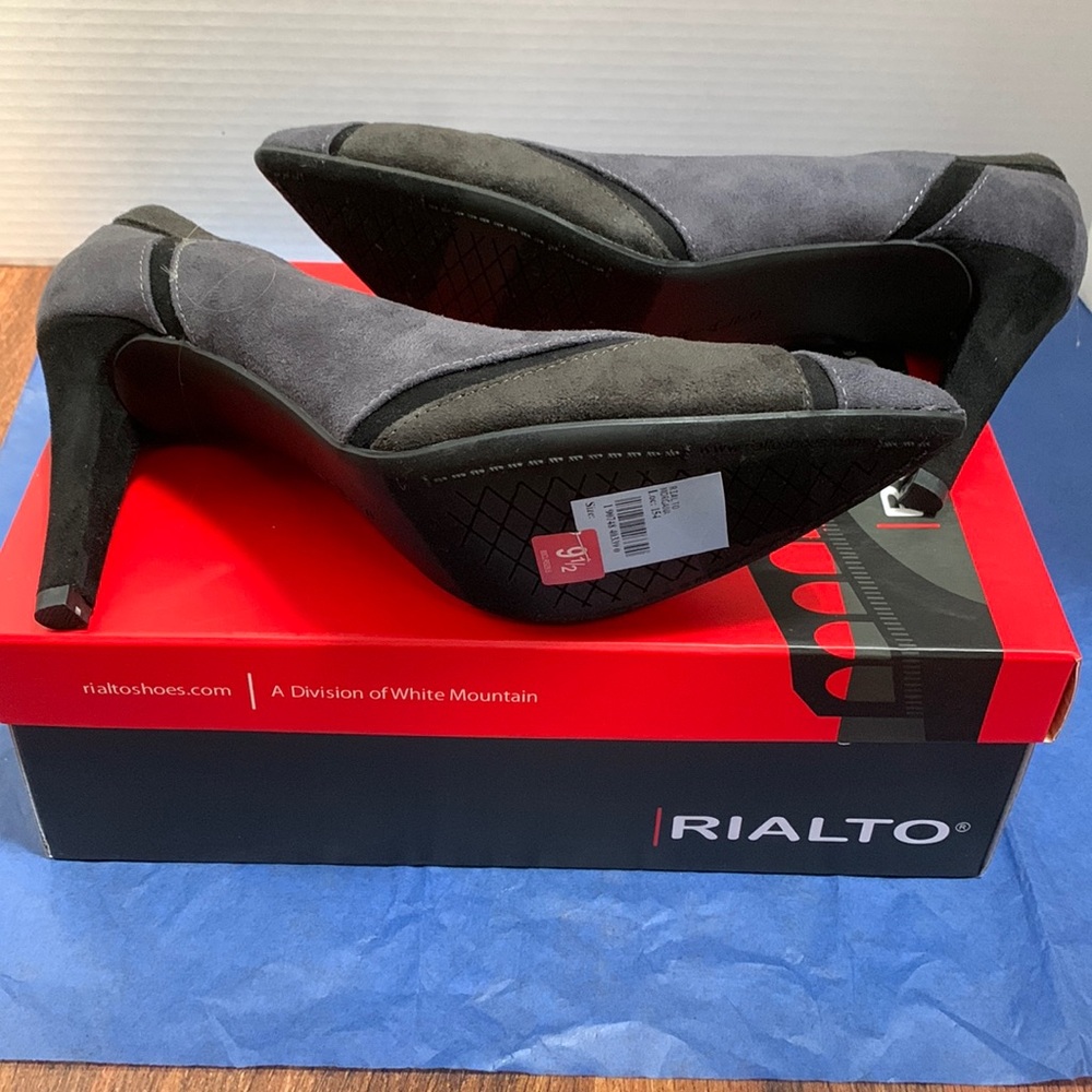Rialto Multi Grey-Black geometric color block Faux Suede 4” heels sz 9.5 - Picture 7 of 9